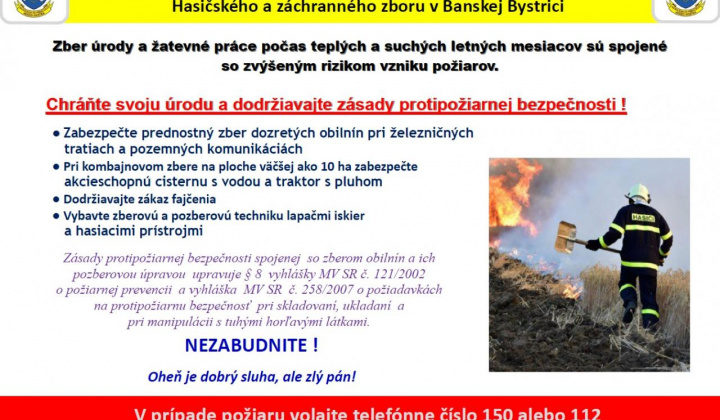 Aktuality / Zabezpečenie ochrany pred požiarmi počas zberu tohtoročnej úrody - foto