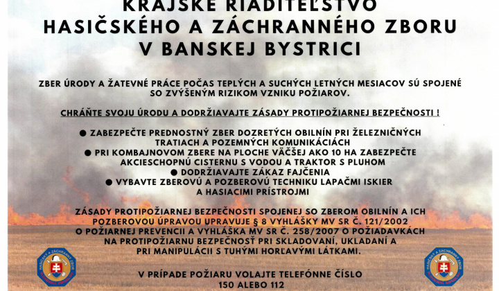 Aktuality / Zabezpečenie ochrany pred požiarmi počas zberu tohtoročnej úrody - foto