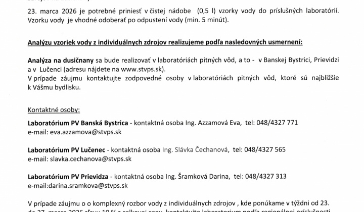 Aktuality / Bezplatne otestujeme vodu z vašich studní - foto