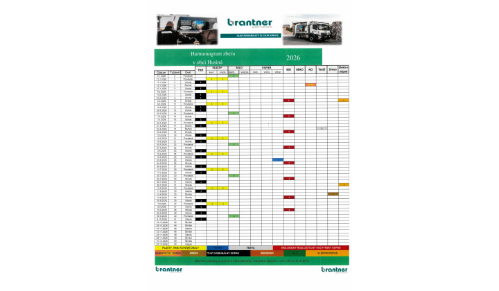Fotka pre článok Harmonogram zberu 2026 v obci Husiná