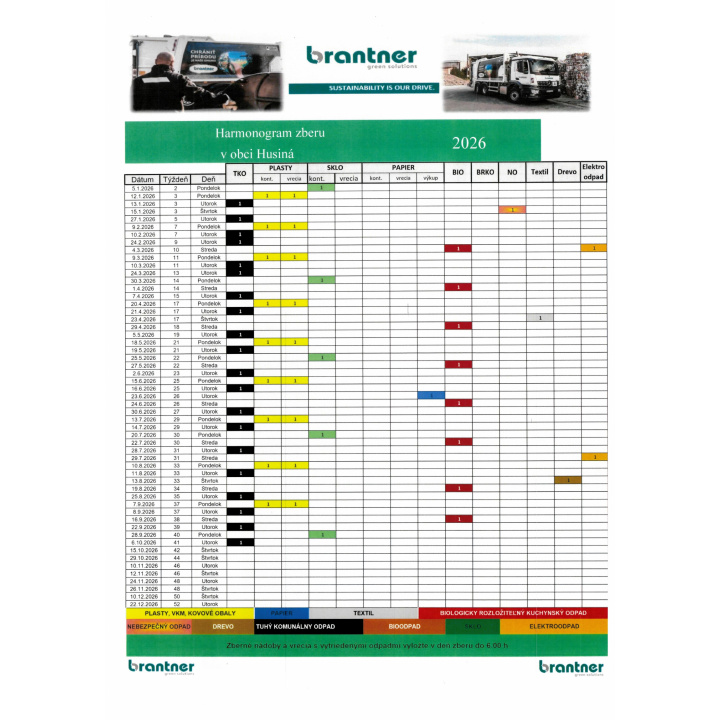 Menšia fotka pre článok Harmonogram zberu 2026 v obci Husiná