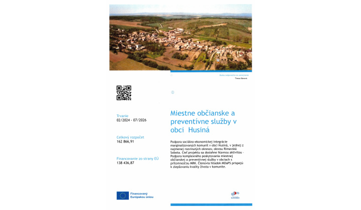 Fotka pre článok Miestne občianske a preventívne služby v obci Husiná 02/2024 - 07/2026