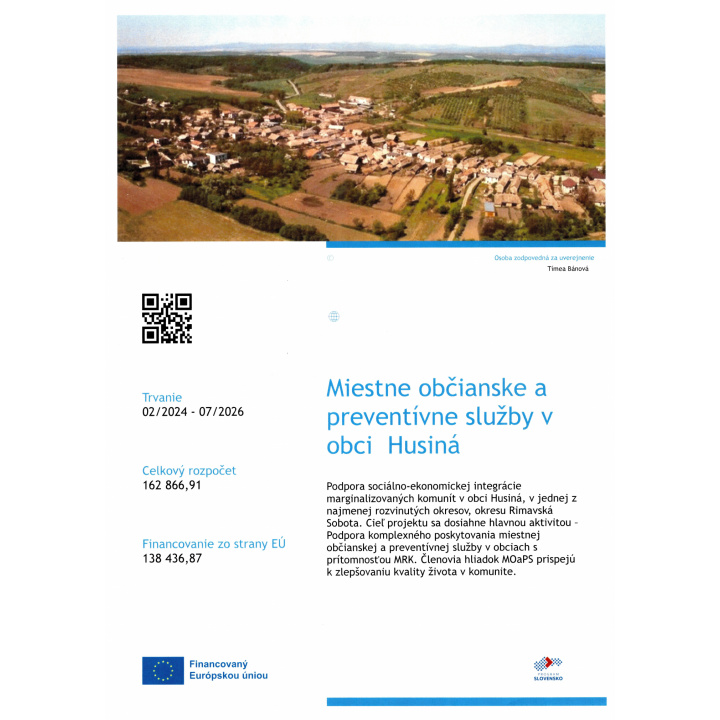 Menšia fotka pre článok Miestne občianske a preventívne služby v obci Husiná 02/2024 - 07/2026