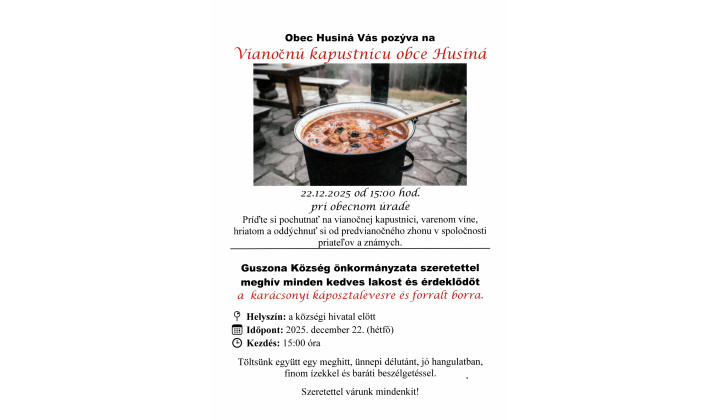 Fotka pre článok Pozvánka na Vianočnú kapustnicu - Meghívó Karácsonyi káposztalevesre