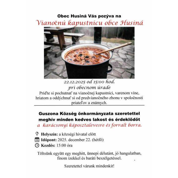 Menšia fotka pre článok Pozvánka na Vianočnú kapustnicu - Meghívó Karácsonyi káposztalevesre