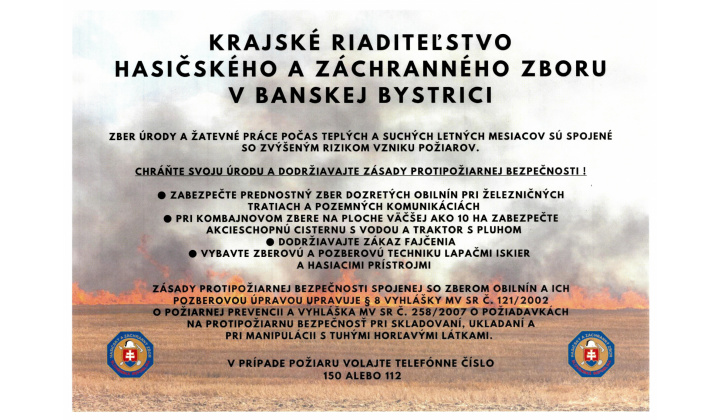 Fotka pre článok Zabezpečenie ochrany pred požiarmi počas zberu tohtoročnej úrody